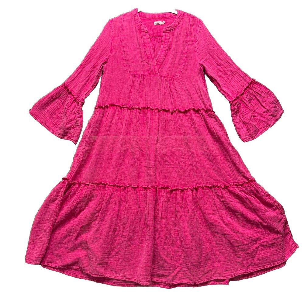 Faherty Dress XS Pink Tiered Isha Gemina Dream Cotton‎ Gauze Long Flowy Resort - Picture 2 of 9
